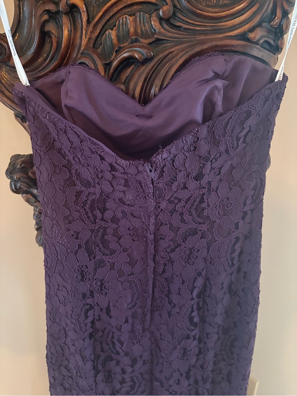 David's Bridal Strapless Lace Gown in Deep Purple - Picture 5 of 6